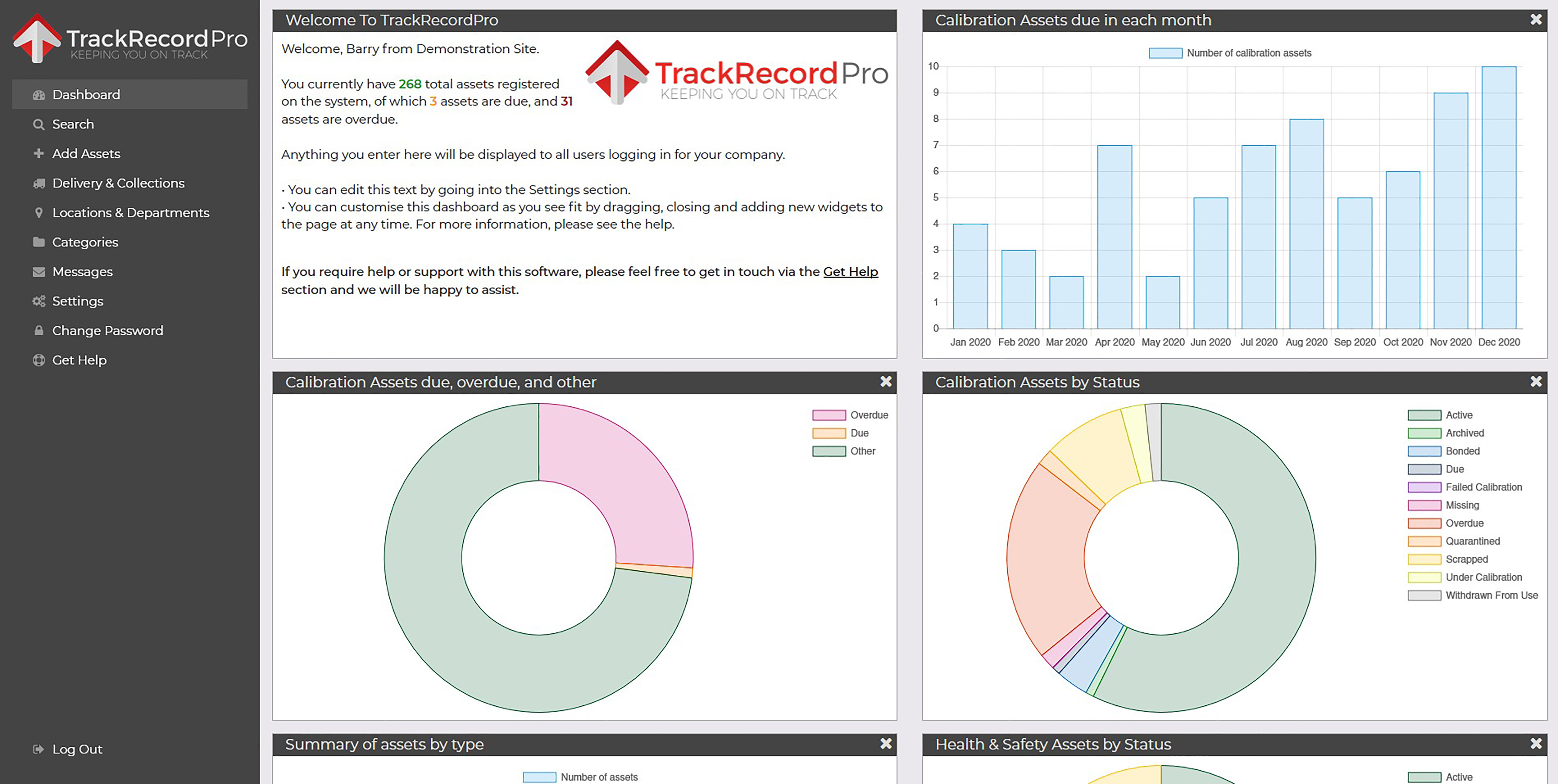 Comech TrackRecordPro仪表板的屏幕截图。